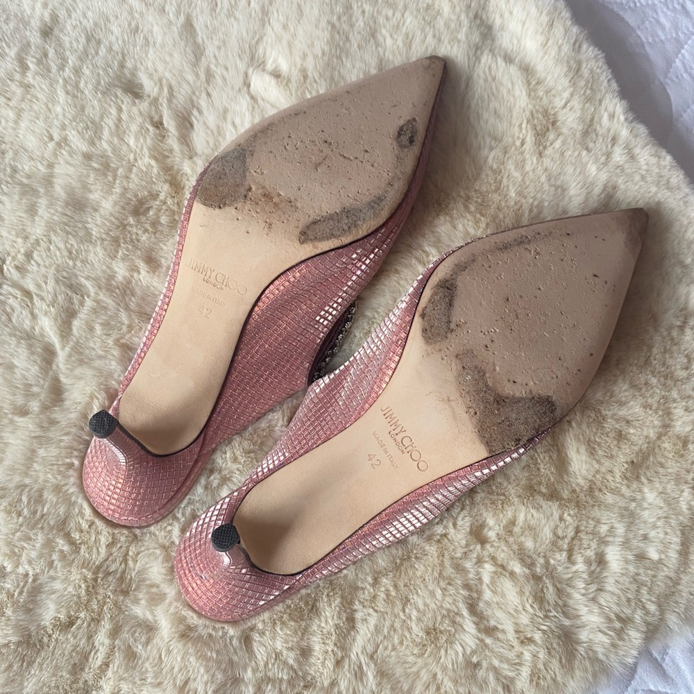 Jimmy Choo Bing 65 Pink Heels with Crystal Strap - Picture 10 of 12